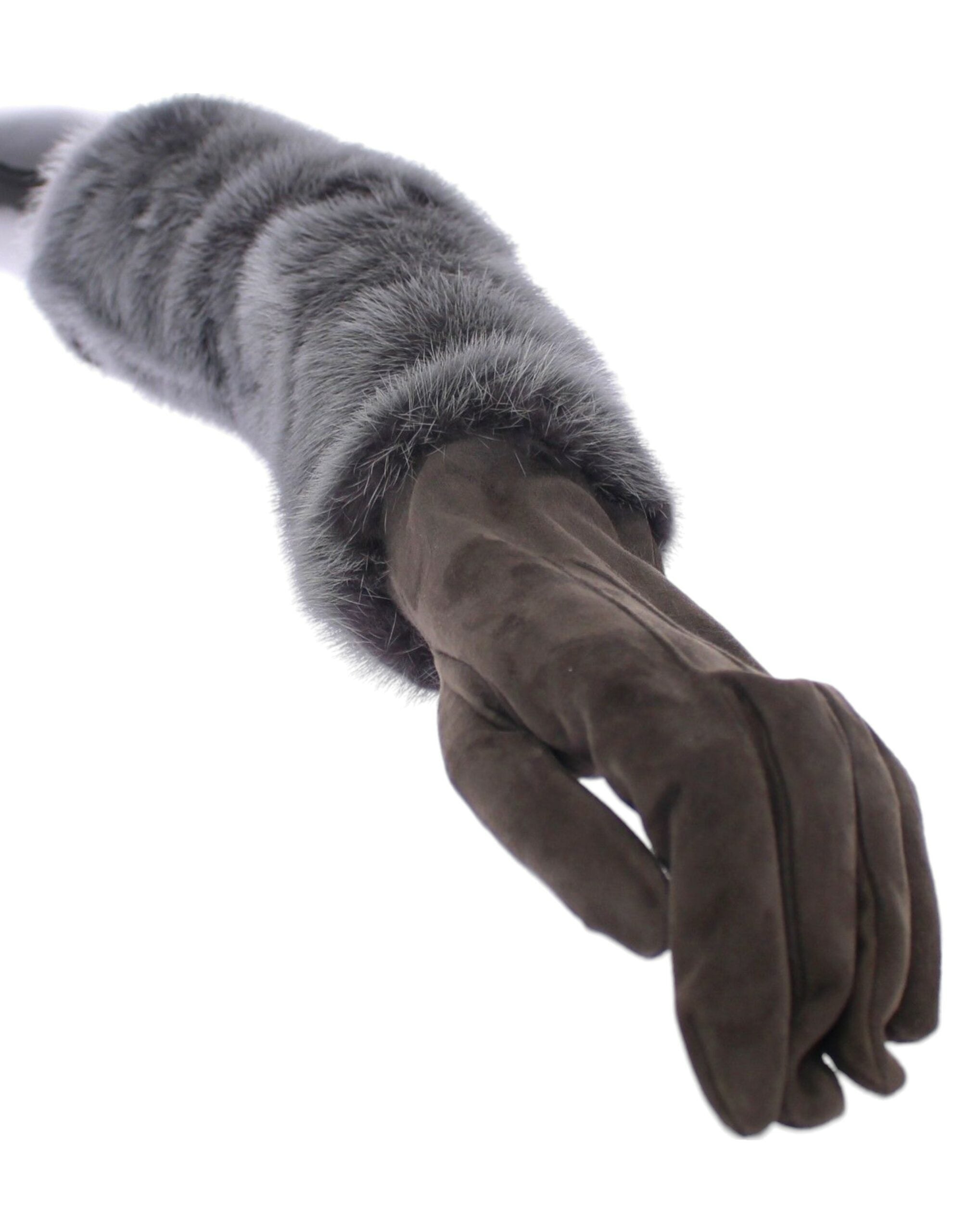 Dolce & Gabbana Gray Mink Fur Lambskin Suede Leather Gloves Dolce & Gabbana
