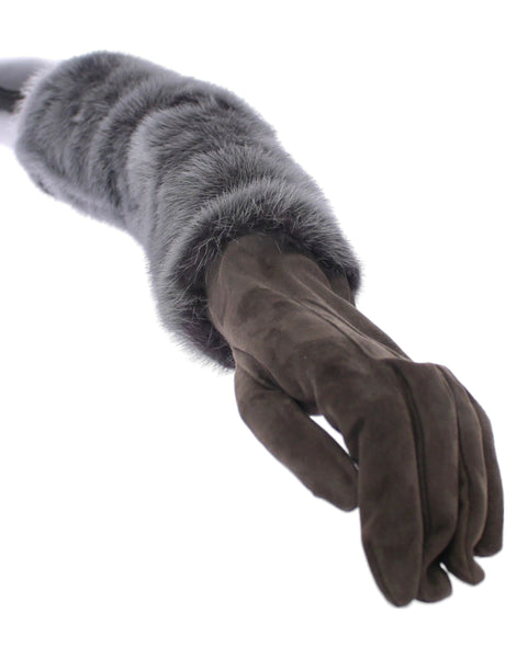 Dolce & Gabbana Gray Mink Fur Lambskin Suede Leather Gloves Dolce & Gabbana