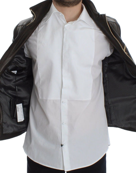 Dolce & Gabbana Brown Lambskin Leather Zipper Jacket Dolce & Gabbana