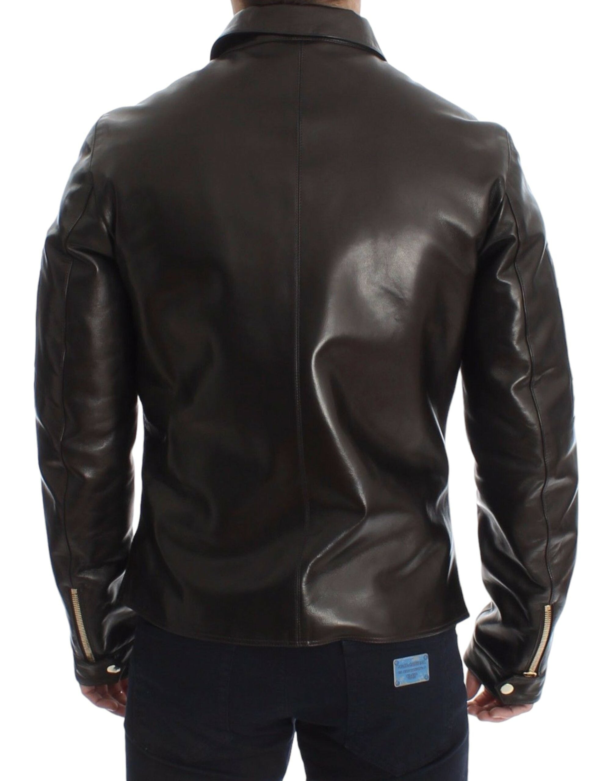 Dolce & Gabbana Brown Lambskin Leather Zipper Jacket Dolce & Gabbana