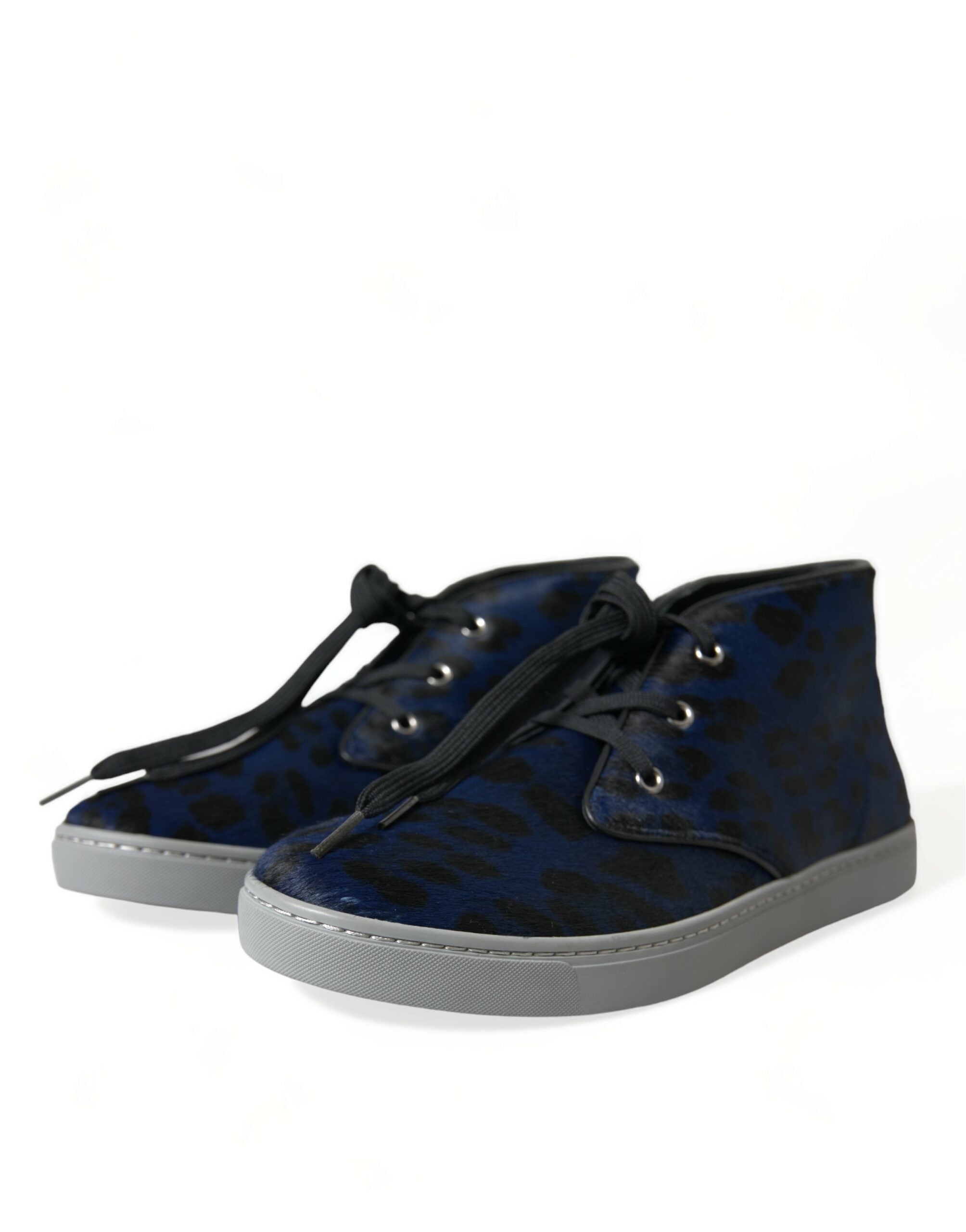 Dolce & Gabbana Blue Calfskin Leopard Mid Top Sneakers Shoes Dolce & Gabbana