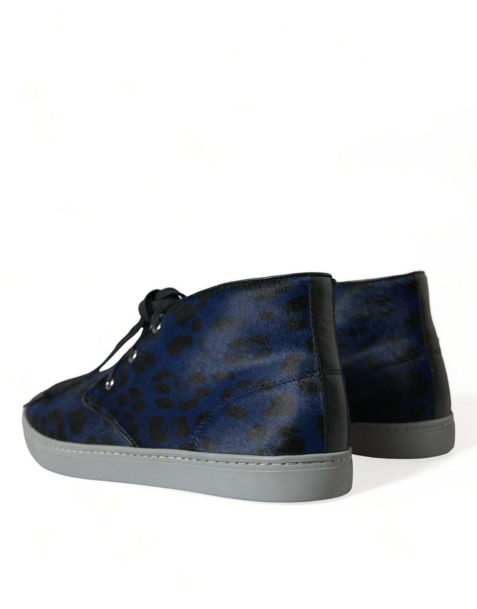Dolce & Gabbana Blue Calfskin Leopard Mid Top Sneakers Shoes Dolce & Gabbana