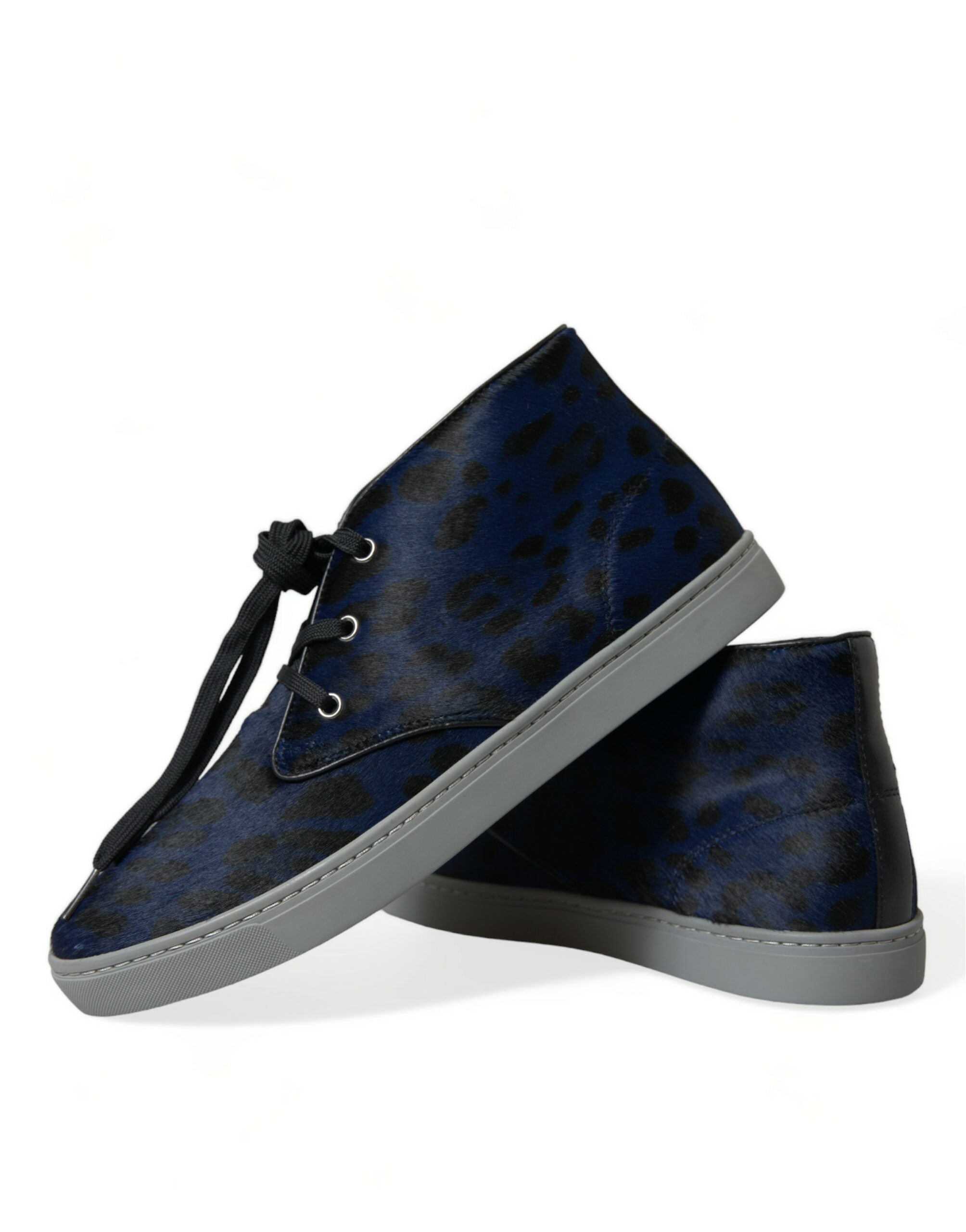 Dolce & Gabbana Blue Calfskin Leopard Mid Top Sneakers Shoes Dolce & Gabbana