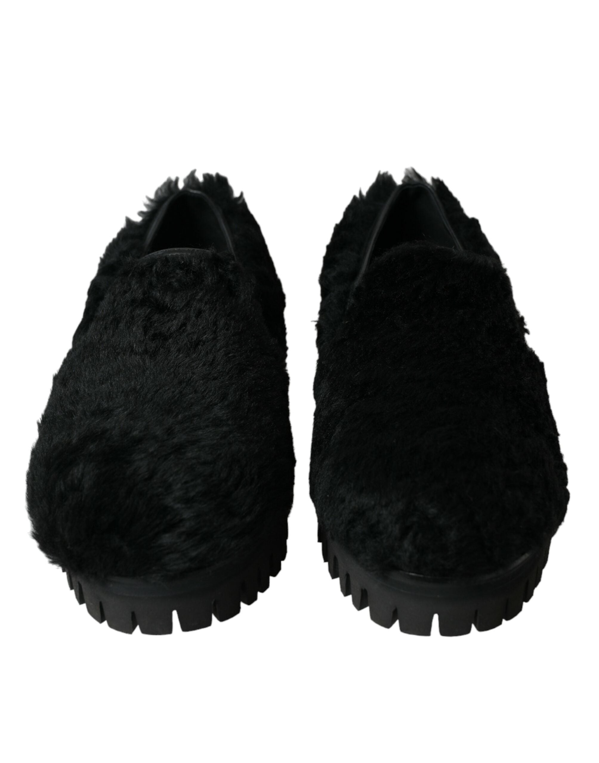Dolce & Gabbana Black Fur Leather Slippers Dress Shoes Dolce & Gabbana