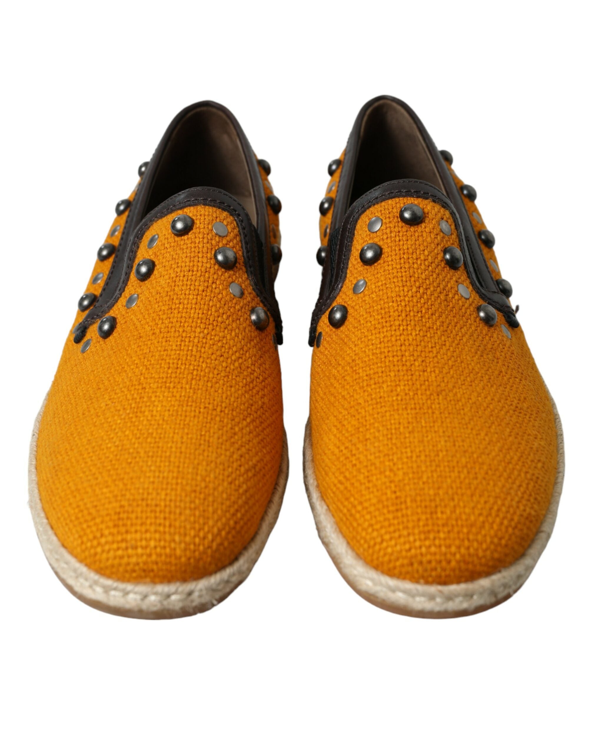 Dolce & Gabbana Orange Linen Leather Studded Loafers Shoes Dolce & Gabbana