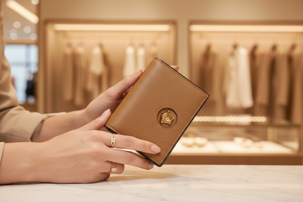 Portefeuille compact Versace en cuir de veau marron