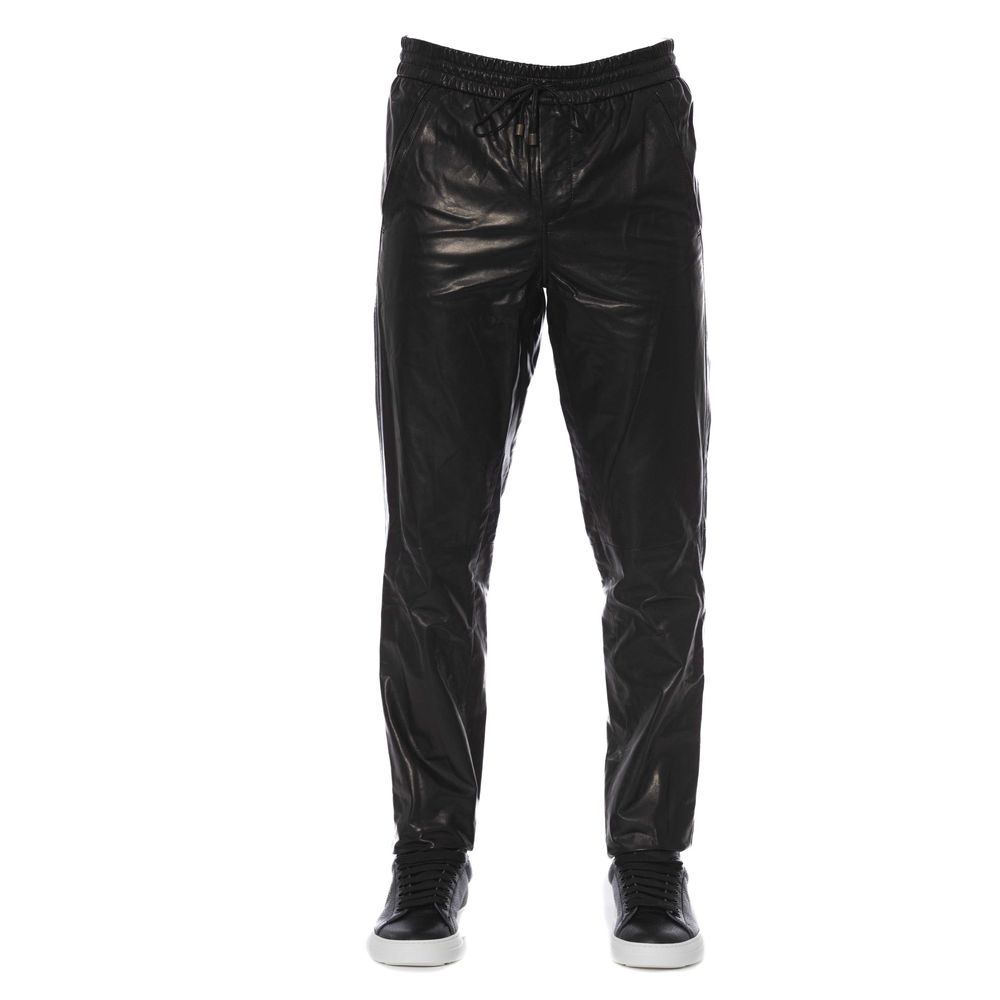 Trussardi Black Lamb Leather Men Pant Trussardi