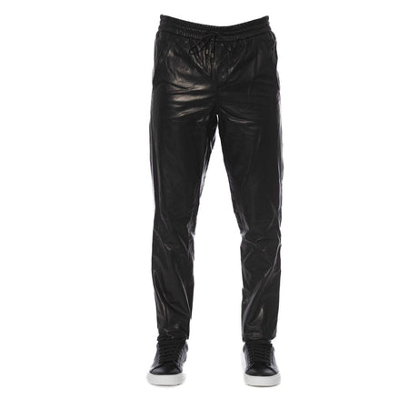 Trussardi Black Lamb Leather Men Pant Trussardi