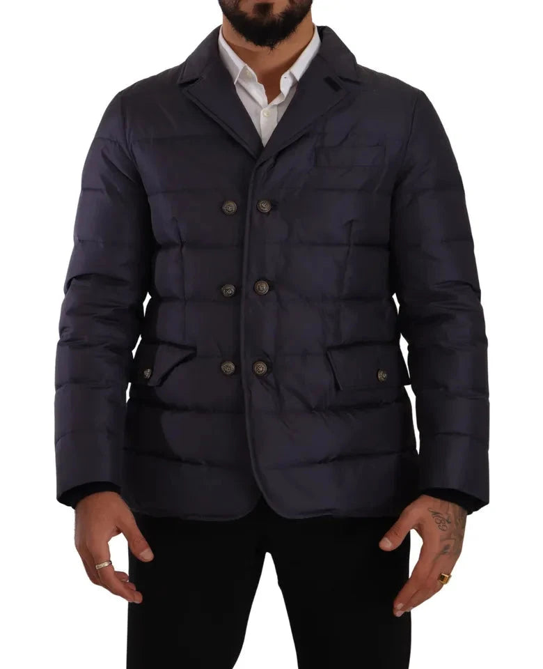 Dolce & Gabbana Blue Silk Goat Coat Blouson Winter Jacket Dolce & Gabbana