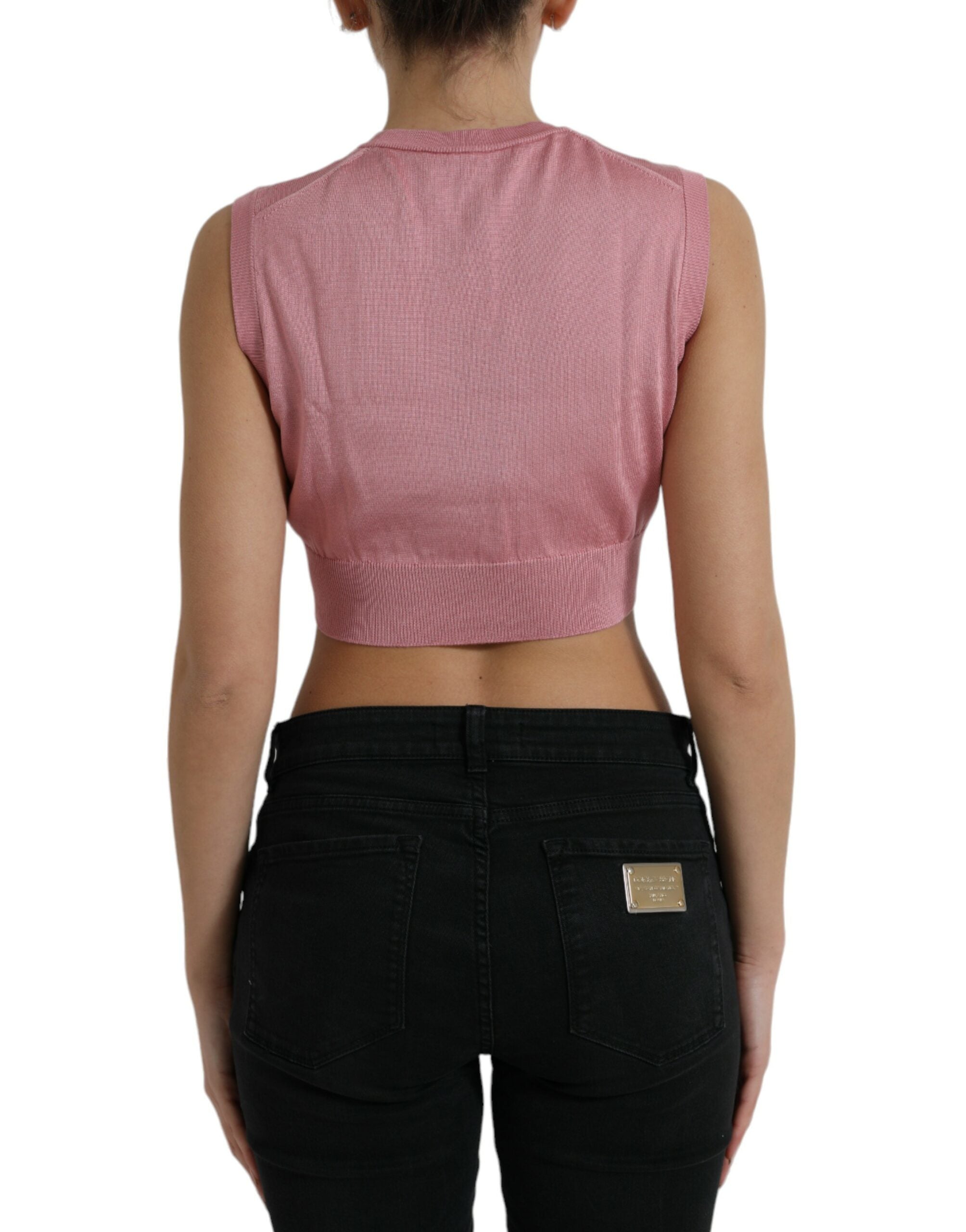Dolce & Gabbana Pink Crew Neck Cropped Sleeveless Tank Top Dolce & Gabbana