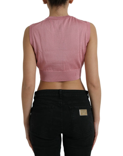 Dolce & Gabbana Pink Crew Neck Cropped Sleeveless Tank Top Dolce & Gabbana
