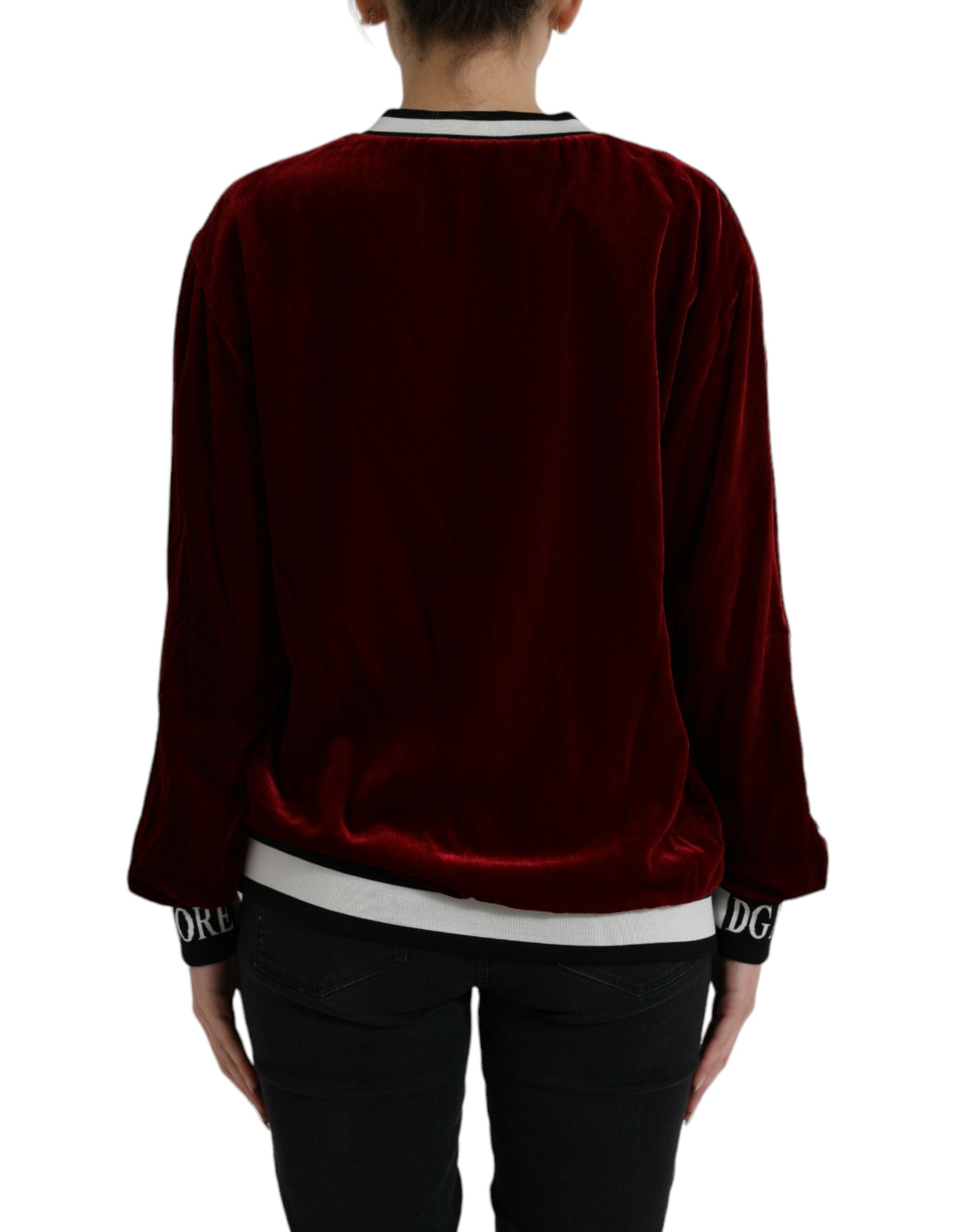 Dolce & Gabbana Bordeaux Velvet Round Neck Pullover Sweater Dolce & Gabbana