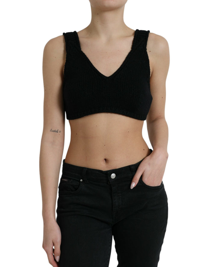 Dolce & Gabbana Black Cropped Cashmere V-neck Bustier Top Dolce & Gabbana