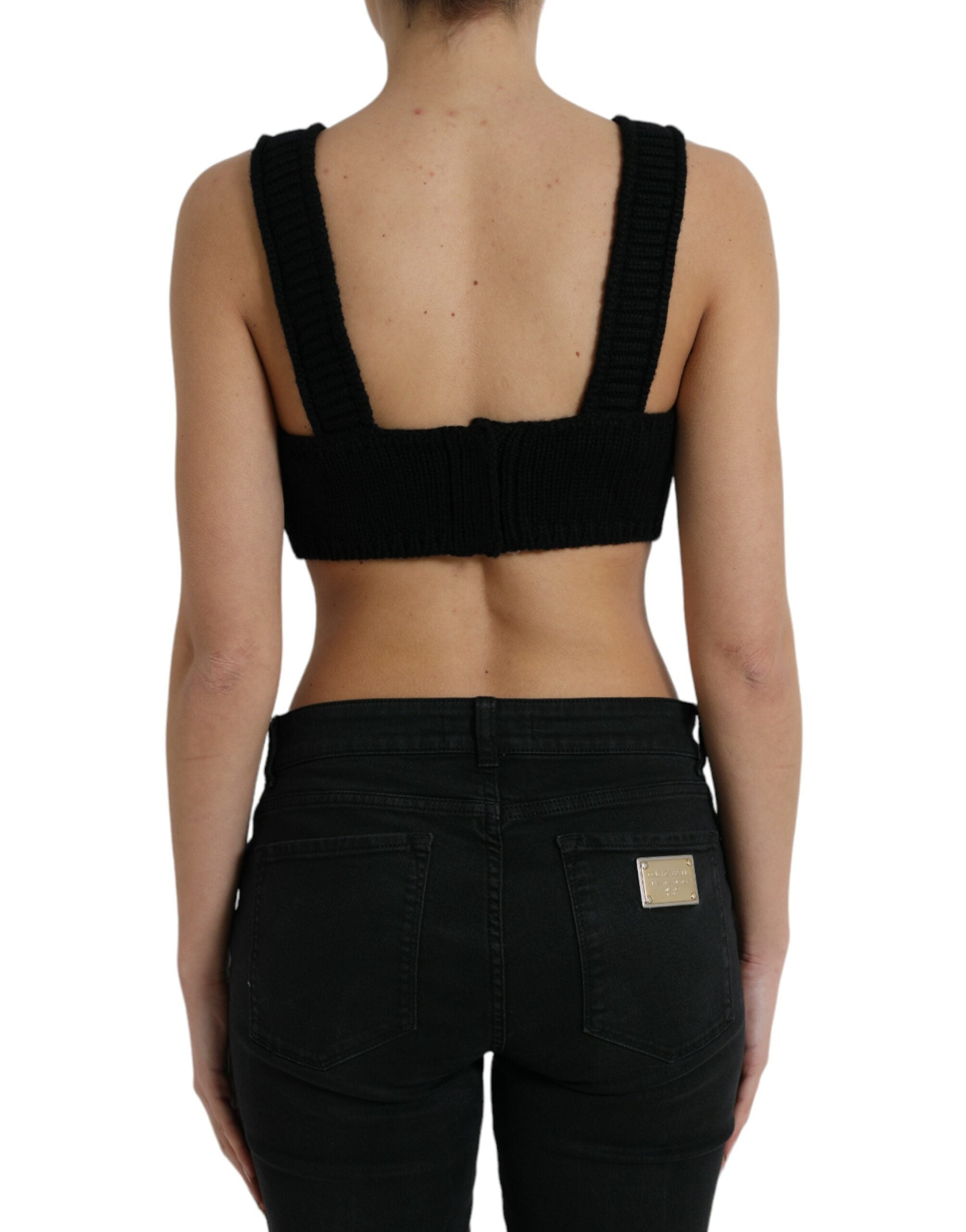 Dolce & Gabbana Black Cropped Cashmere V-neck Bustier Top Dolce & Gabbana