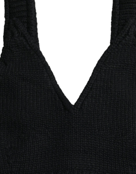 Dolce & Gabbana Black Cropped Cashmere V-neck Bustier Top Dolce & Gabbana