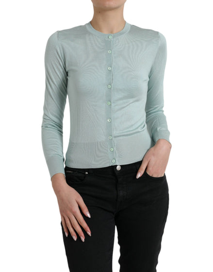 Dolce & Gabbana Light Blue Silk Crew Neck Cardigan Sweater Dolce & Gabbana