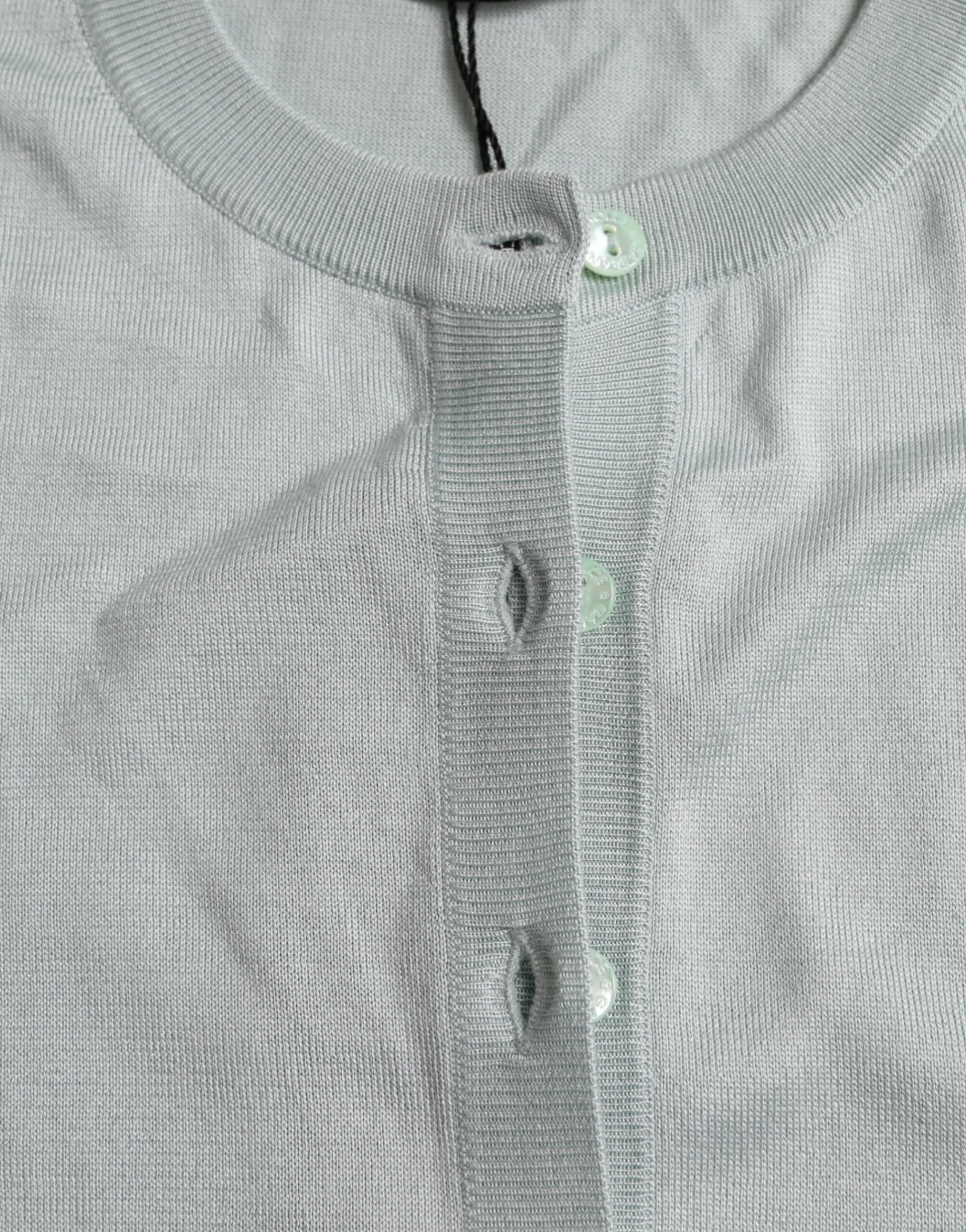 Dolce & Gabbana Light Blue Silk Crew Neck Cardigan Sweater Dolce & Gabbana