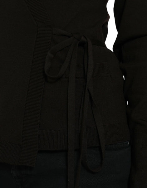 Dolce & Gabbana Black Wool V-neck Crossed Cardigan Sweater Dolce & Gabbana