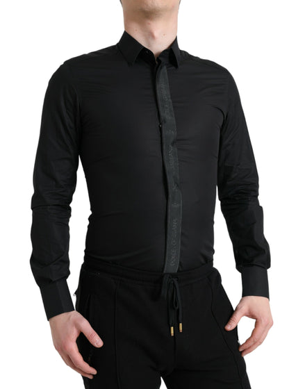 Dolce & Gabbana Black Cotton Logo Formal GOLD Dress Shirt Dolce & Gabbana