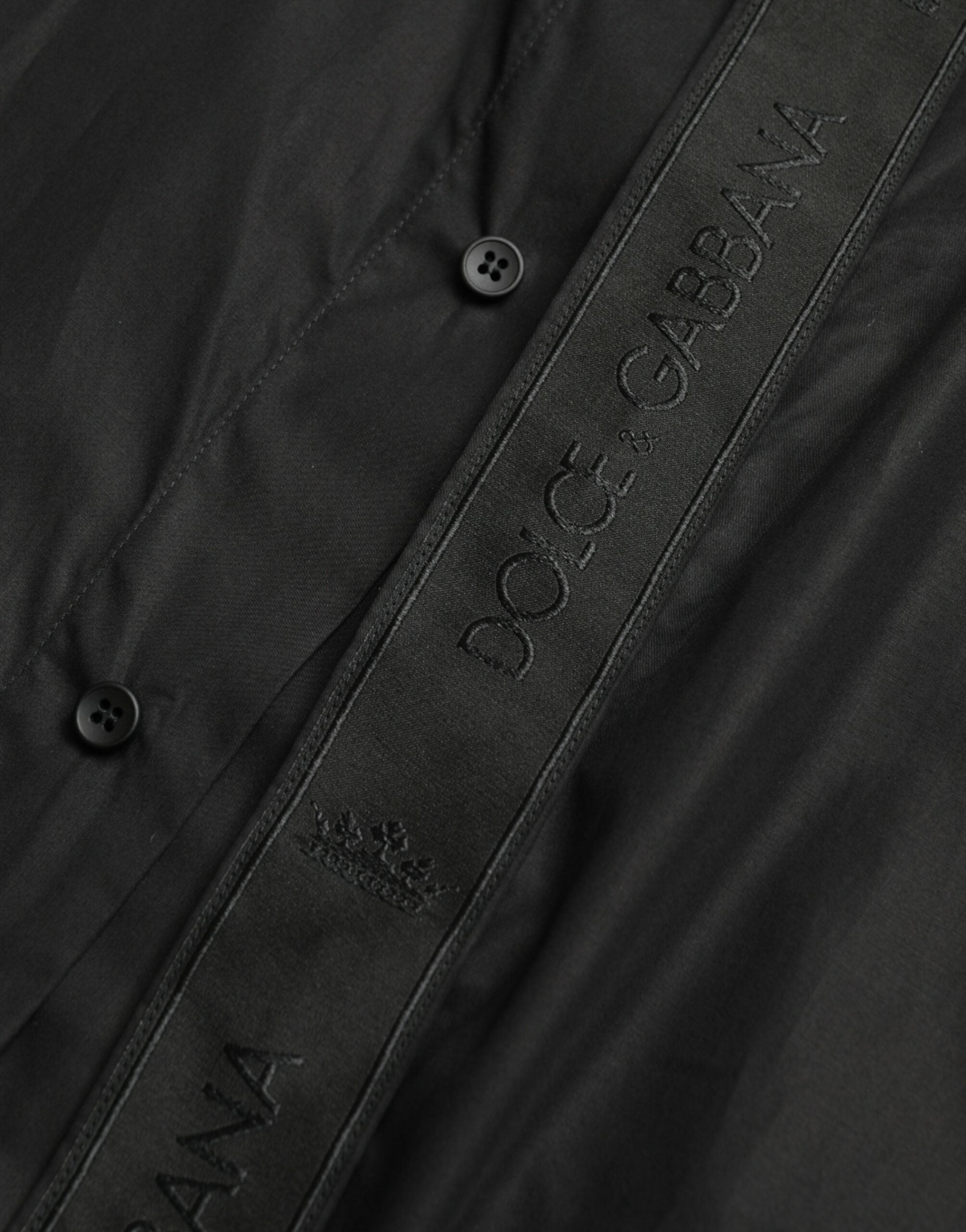 Dolce & Gabbana Black Cotton Logo Formal GOLD Dress Shirt Dolce & Gabbana