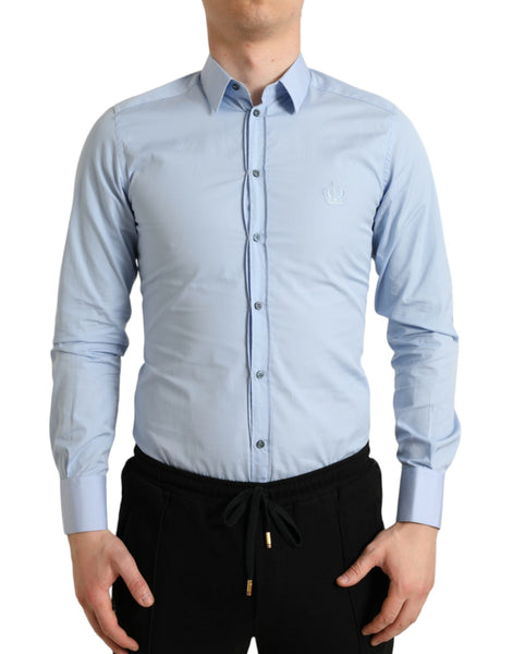 Dolce & Gabbana Sky Blue Cotton Men Formal GOLD Dress Shirt Dolce & Gabbana