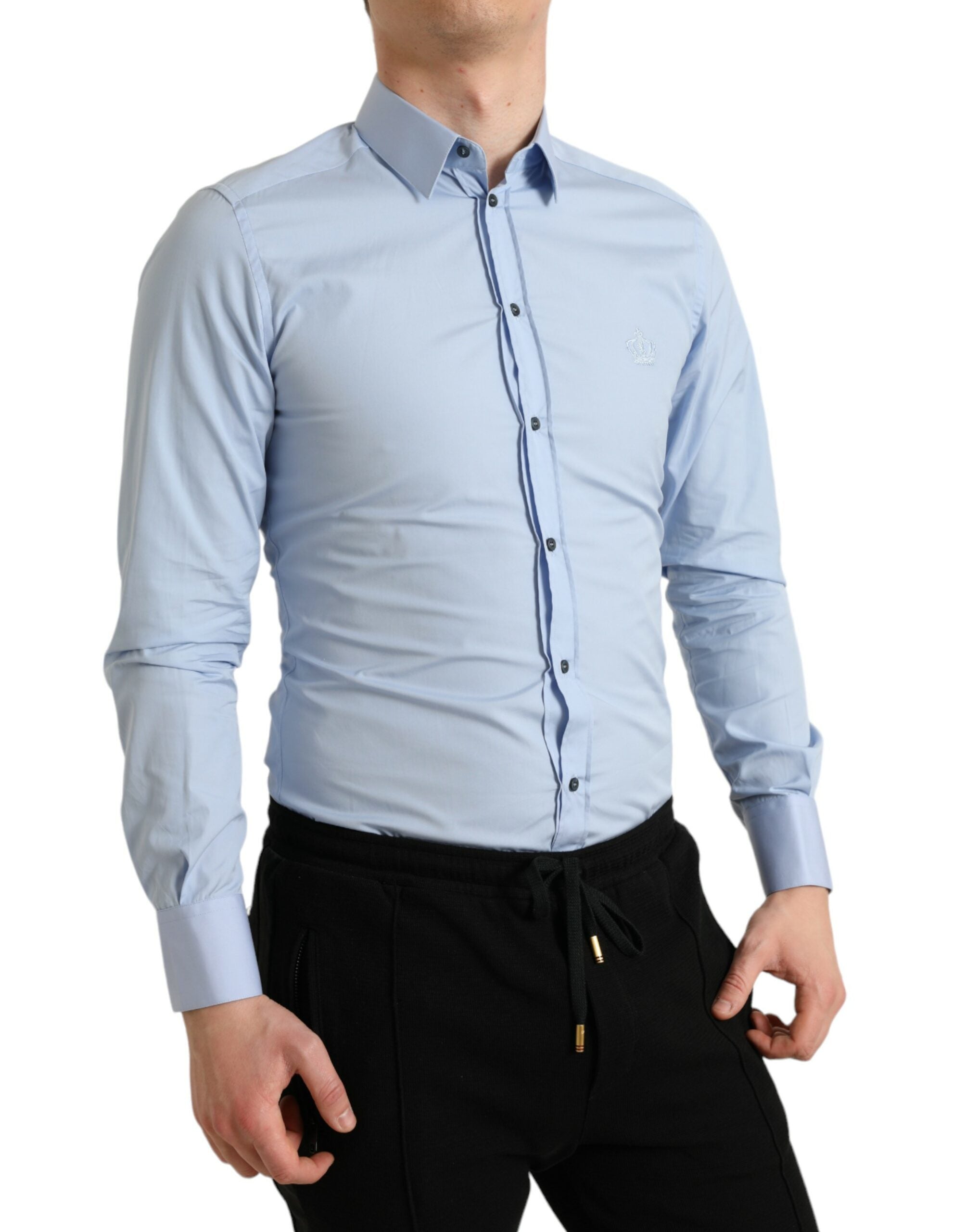 Dolce & Gabbana Sky Blue Cotton Men Formal GOLD Dress Shirt Dolce & Gabbana