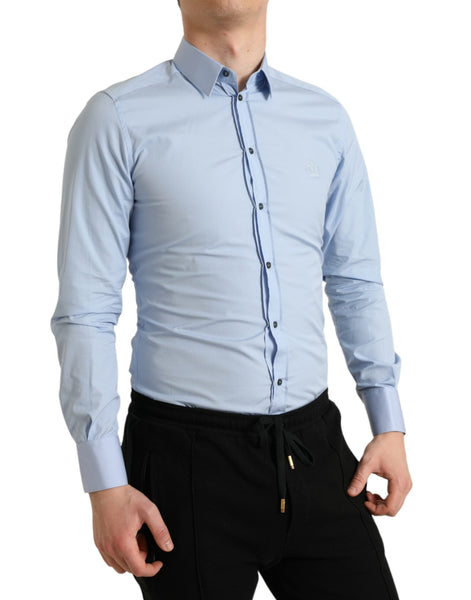 Dolce & Gabbana Sky Blue Cotton Men Formal GOLD Dress Shirt Dolce & Gabbana