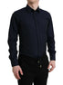 Dolce & Gabbana Navy Blue Slim Fit Formal GOLD Dress Shirt Dolce & Gabbana