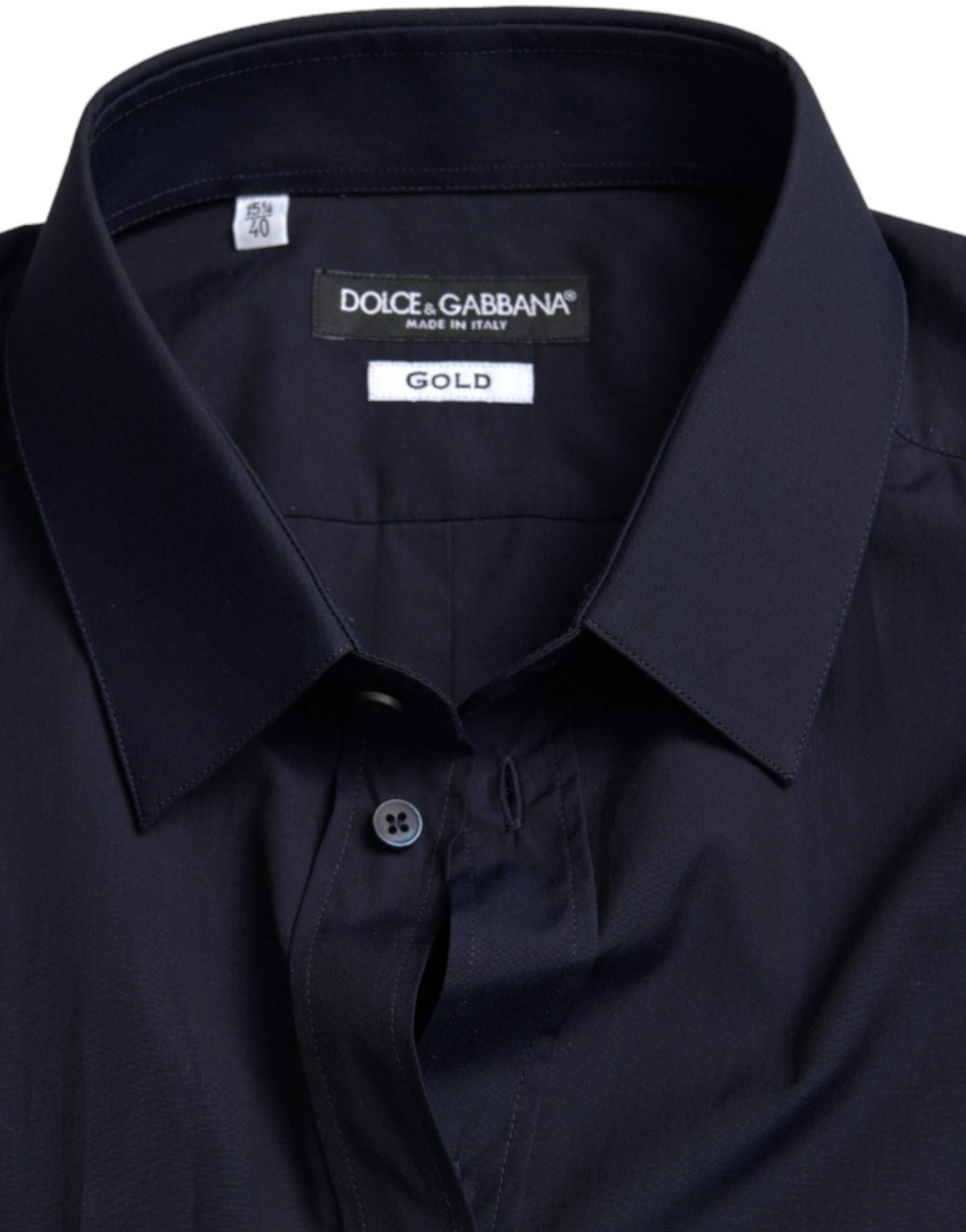 Dolce & Gabbana Navy Blue Slim Fit Formal GOLD Dress Shirt Dolce & Gabbana