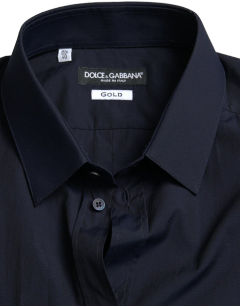 Dolce & Gabbana Navy Blue Slim Fit Formal GOLD Dress Shirt Dolce & Gabbana
