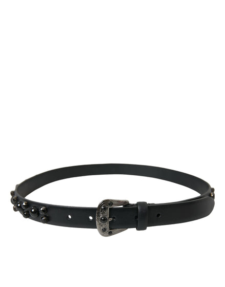 Dolce & Gabbana Black Embellished Leather Engraved Buckle Belt Dolce & Gabbana
