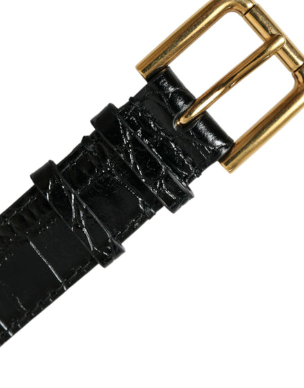 Dolce & Gabbana Black Textured Leather Gold Tone Metal Buckle Armband Dolce & Gabbana