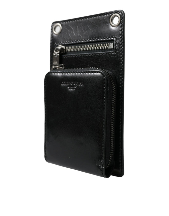 Dolce & Gabbana Wallet Black Horse Leather Zip Logo Cross Body Phone Slot Dolce & Gabbana