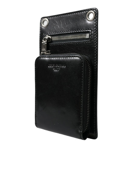 Dolce & Gabbana Wallet Black Horse Leather Zip Logo Cross Body Phone Slot Dolce & Gabbana