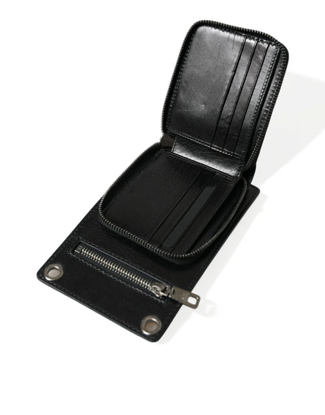 Dolce & Gabbana Wallet Black Horse Leather Zip Logo Cross Body Phone Slot Dolce & Gabbana