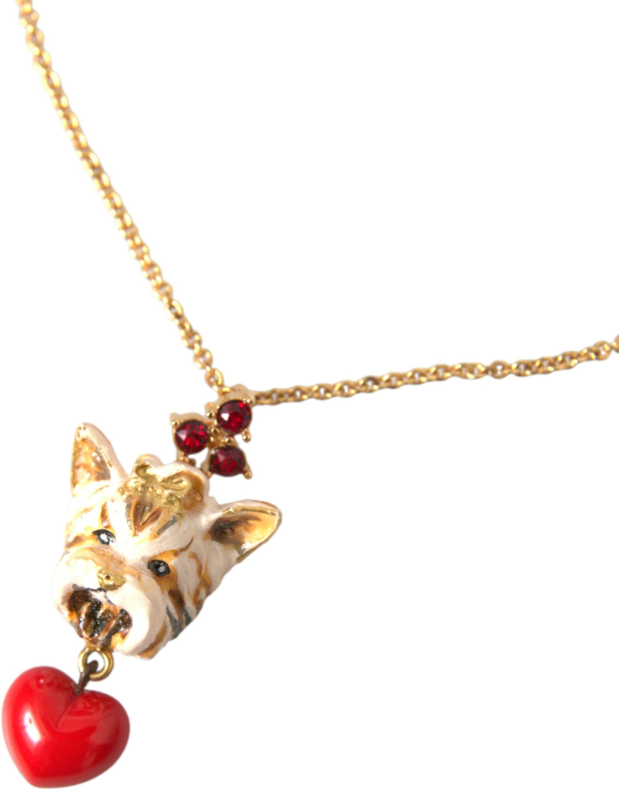 Dolce & Gabbana Gold Brass Chain Dog Heart Pendant Charm Necklace Dolce & Gabbana