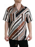 Dolce & Gabbana Brown White Silk Striped Short Sleeve Shirt Dolce & Gabbana
