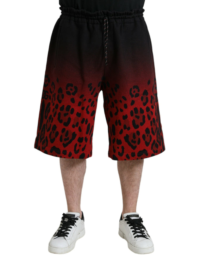 Dolce & Gabbana Red Leopard Print Cotton Bermuda Shorts Dolce & Gabbana