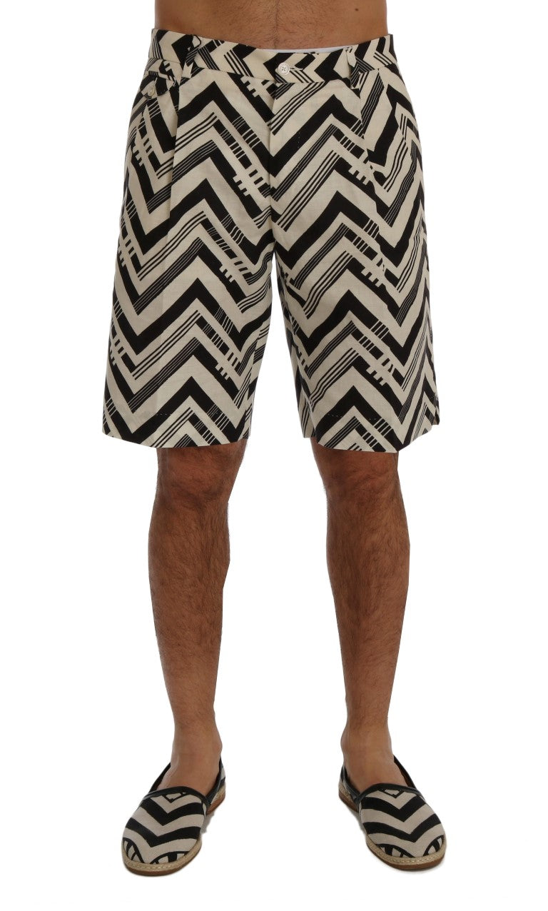 Dolce & Gabbana White Black Striped Cotton Linen Shorts Dolce & Gabbana