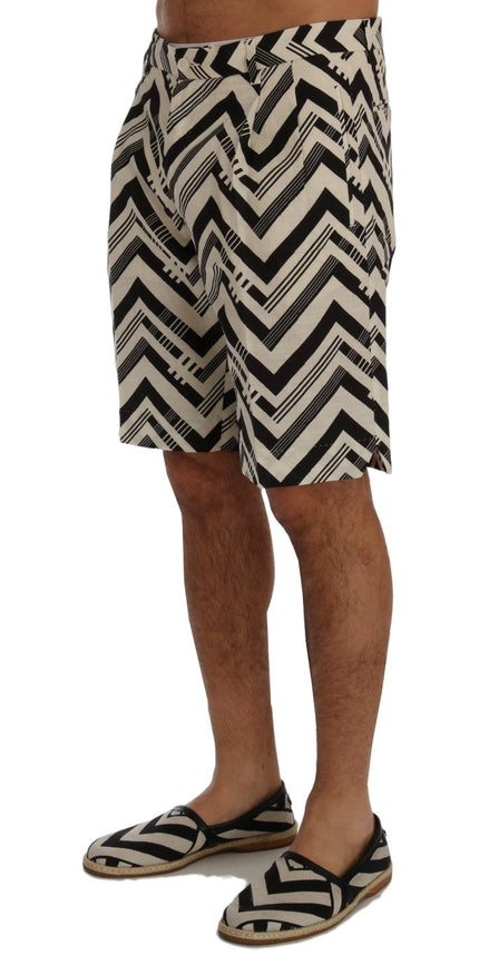 Dolce & Gabbana White Black Striped Cotton Linen Shorts Dolce & Gabbana