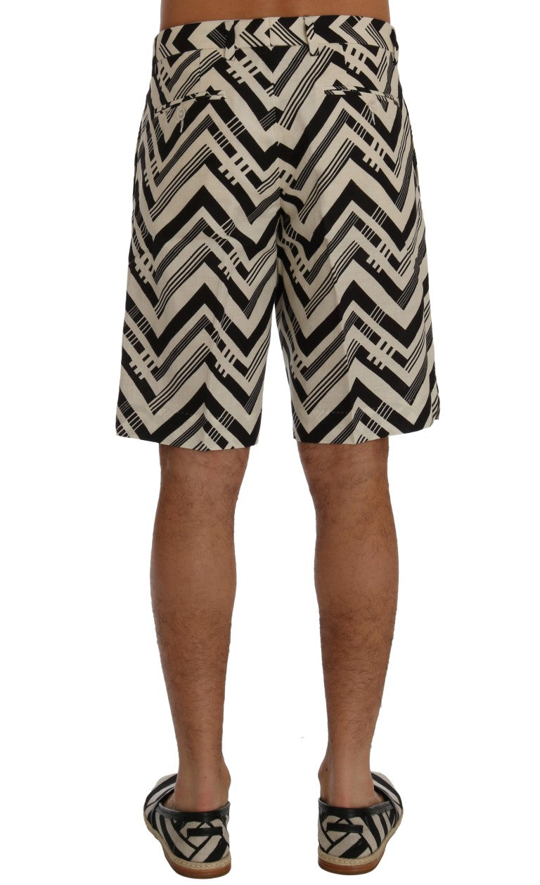 Dolce & Gabbana White Black Striped Cotton Linen Shorts Dolce & Gabbana