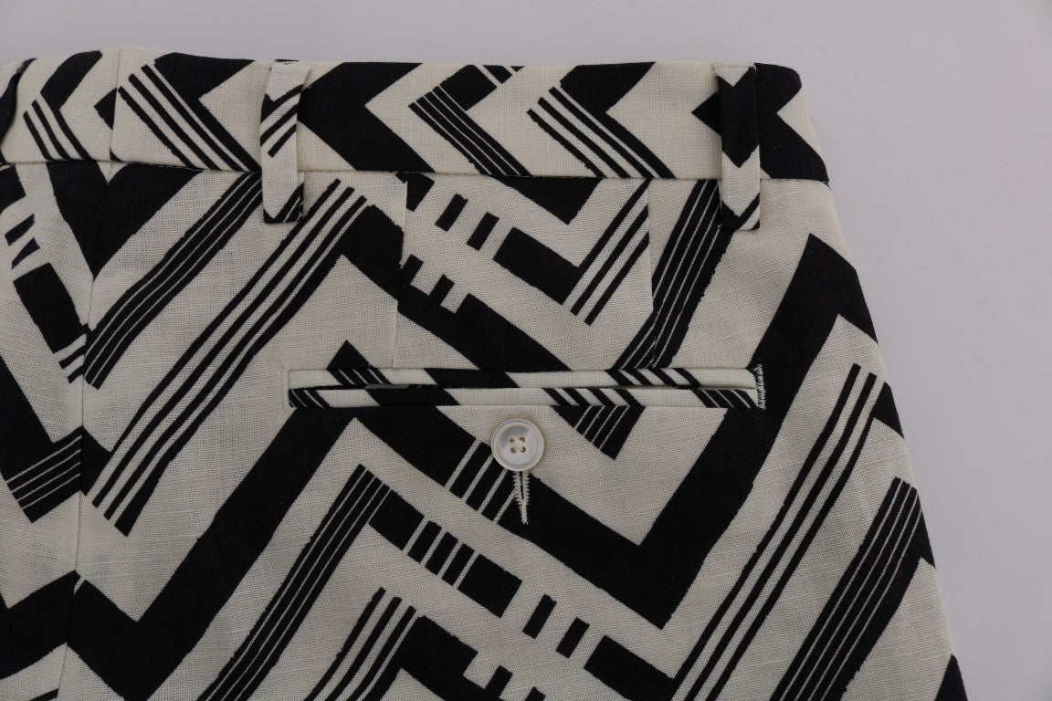 Dolce & Gabbana White Black Striped Cotton Linen Shorts Dolce & Gabbana