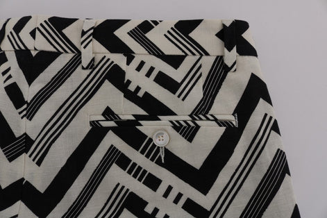 Dolce & Gabbana White Black Striped Cotton Linen Shorts Dolce & Gabbana