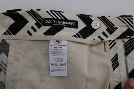 Dolce & Gabbana White Black Striped Cotton Linen Shorts Dolce & Gabbana