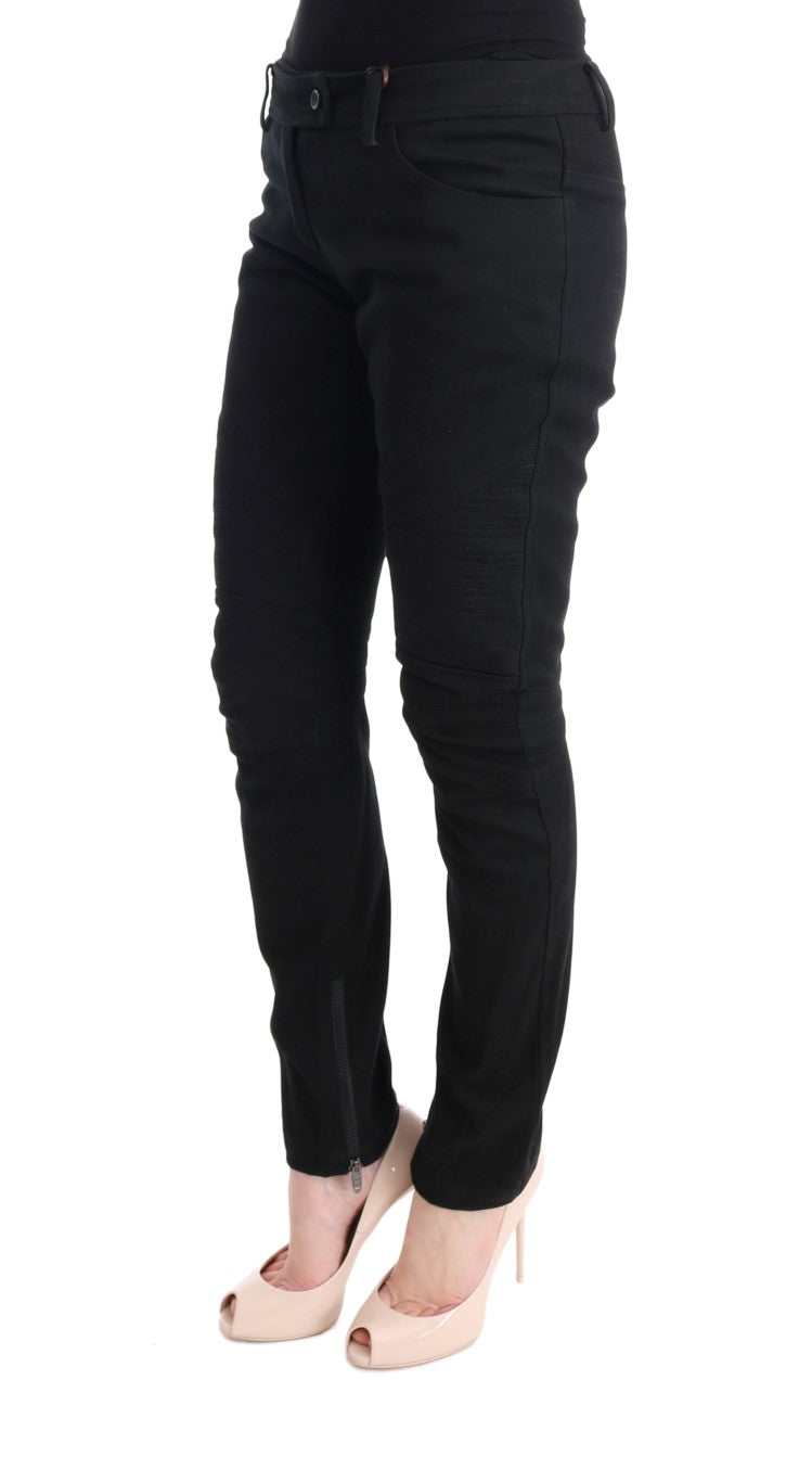 Ermanno Scervino Black Cotton Slim Fit Casual Pants Ermanno Scervino