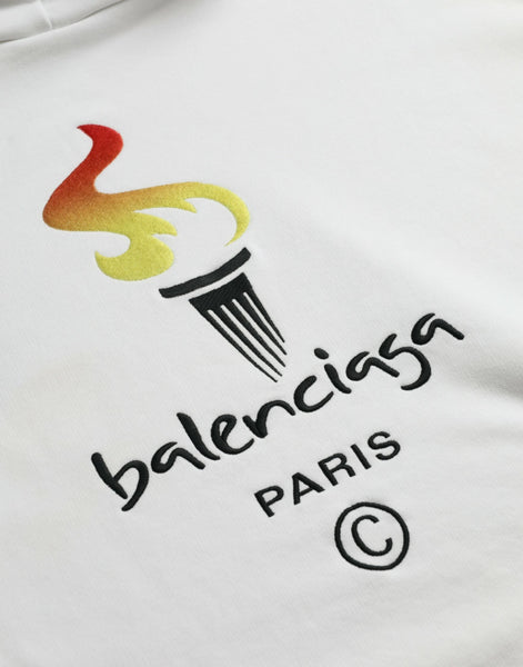 Balenciaga White Cotton Logo Hooded Pullover Sweatshirt Sweater Balenciaga