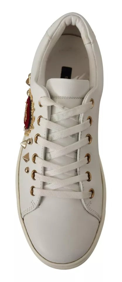 Dolce & Gabbana White Leather Gold Red Heart Sneakers Shoes Dolce & Gabbana