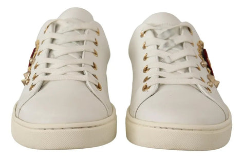 Dolce & Gabbana White Leather Gold Red Heart Sneakers Shoes Dolce & Gabbana