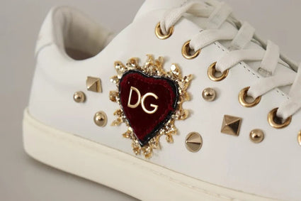 Dolce & Gabbana White Leather Gold Red Heart Sneakers Shoes Dolce & Gabbana