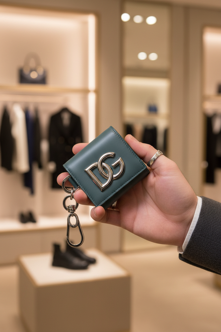 Porte-clés/porte-monnaie Dolce &amp; Gabbana en cuir vert avec logo DG